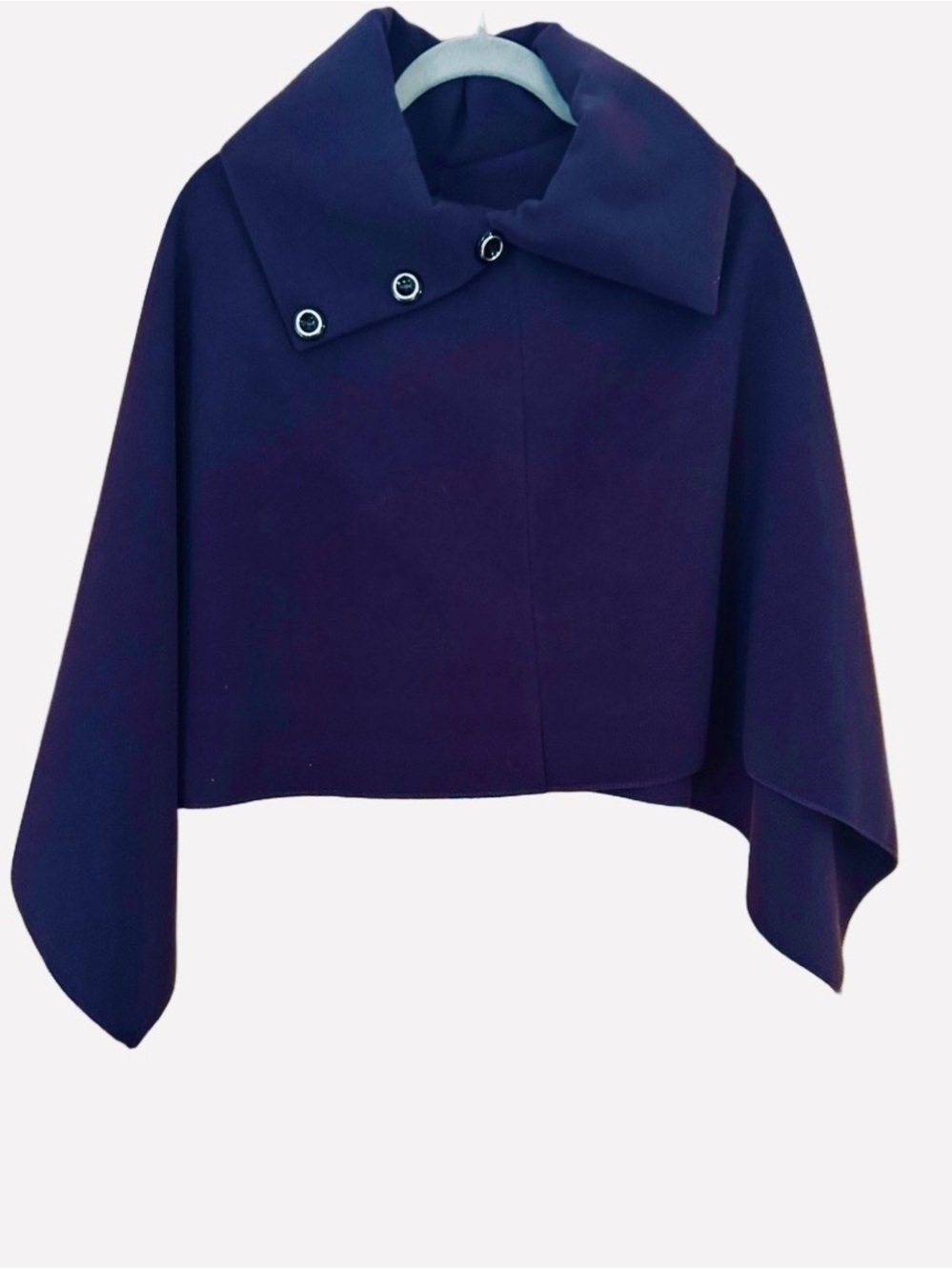Cropped Dark Navy Cape Jacket Buttoned Collar Like New Condition Size Regular